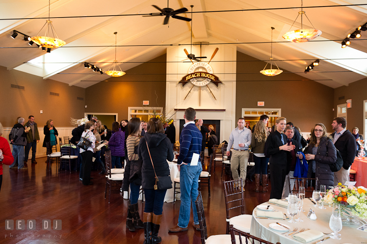 Brides and Grooms to-be and other guests viewing the decorations inside the Beach House ballroom by Intrige Design and Decor. Chesapeake Bay Beach Club wedding bridal testing photos by photographers of Leo Dj Photography. http://leodjphoto.com