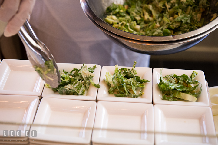 Sous chef preparing salad hor d'ouevres. Chesapeake Bay Beach Club wedding bridal testing photos by photographers of Leo Dj Photography. http://leodjphoto.com