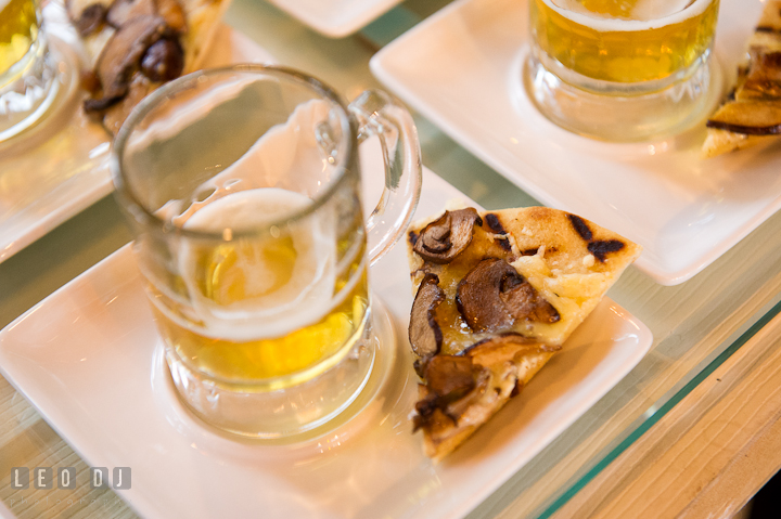 Roasted mushroom pizza and beer. Chesapeake Bay Beach Club wedding bridal testing photos by photographers of Leo Dj Photography. http://leodjphoto.com