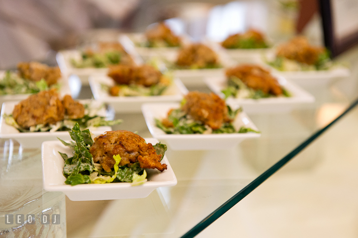 Fried oysters with salad. Chesapeake Bay Beach Club wedding bridal testing photos by photographers of Leo Dj Photography. http://leodjphoto.com