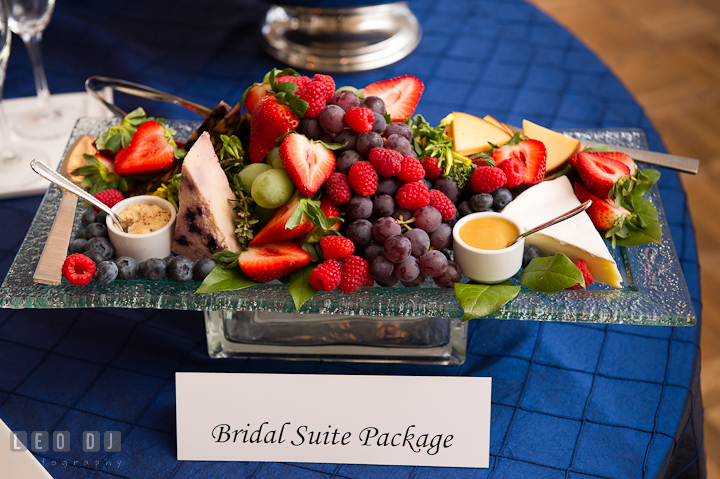 Fruits, crackers and cheese for Bridal Suite Package. Chesapeake Bay Beach Club wedding bridal testing photos by photographers of Leo Dj Photography. http://leodjphoto.com