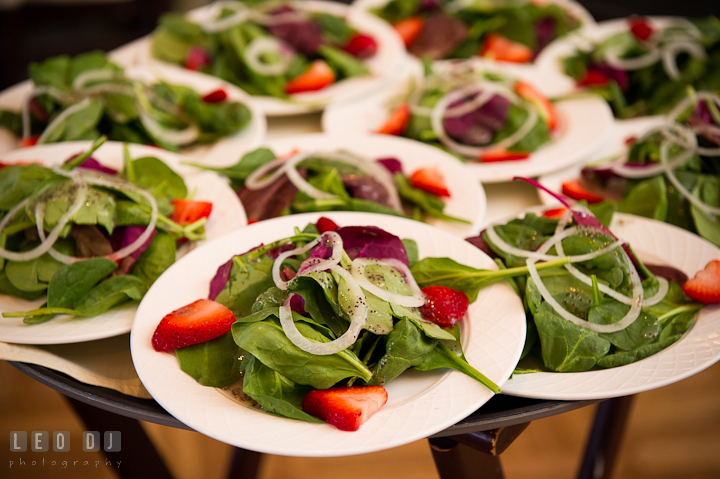 Salad appetizers with spinach and strawberry. Chesapeake Bay Beach Club wedding bridal testing photos by photographers of Leo Dj Photography. http://leodjphoto.com