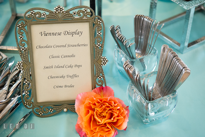 Dessert sampler table menu display. Chesapeake Bay Beach Club wedding bridal testing photos by photographers of Leo Dj Photography. http://leodjphoto.com