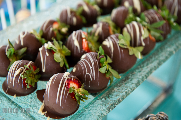 Chocolate covered strawberries desert. Chesapeake Bay Beach Club wedding bridal testing photos by photographers of Leo Dj Photography. http://leodjphoto.com