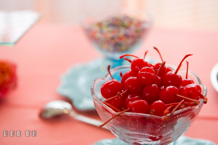 Cherries for ice cream. Chesapeake Bay Beach Club wedding bridal testing photos by photographers of Leo Dj Photography. http://leodjphoto.com