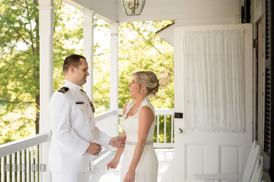 Eastern Shore Maryland wedding bride seeing groom during first look photo by Leo Dj Photography