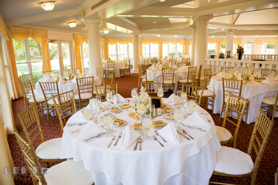 Kent Manor Inn wedding reception ballroom table setting in the Garden House photo by Leo Dj Photography