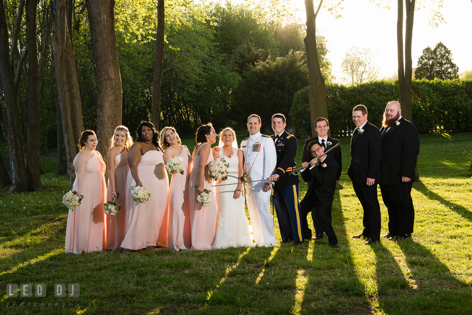 Kent Manor Inn wedding party doing goofy pose with bride and groom photo by Leo Dj Photography