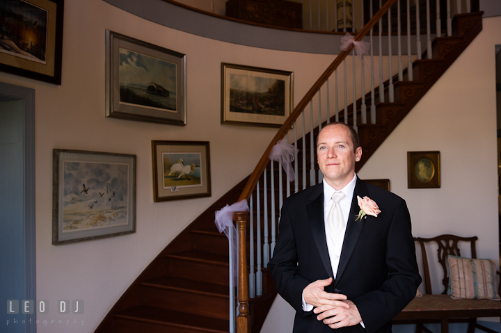 Groom anxiously waiting for Bride during first glance. Getting ready and ceremony wedding photos at private estate at Preston, Easton, Eastern Shore, Maryland by photographers of Leo Dj Photography. http://leodjphoto.com