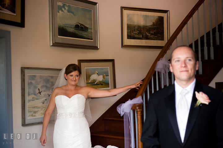 Bride ready to meet Groom during first glance. Getting ready and ceremony wedding photos at private estate at Preston, Easton, Eastern Shore, Maryland by photographers of Leo Dj Photography. http://leodjphoto.com