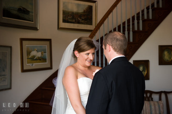 Bride and Groom seeing each other for the first time. Getting ready and ceremony wedding photos at private estate at Preston, Easton, Eastern Shore, Maryland by photographers of Leo Dj Photography. http://leodjphoto.com