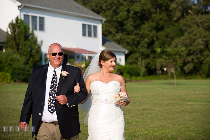 Father of the Bride escorting daughter walk down the isle. Getting ready and ceremony wedding photos at private estate at Preston, Easton, Eastern Shore, Maryland by photographers of Leo Dj Photography. http://leodjphoto.com