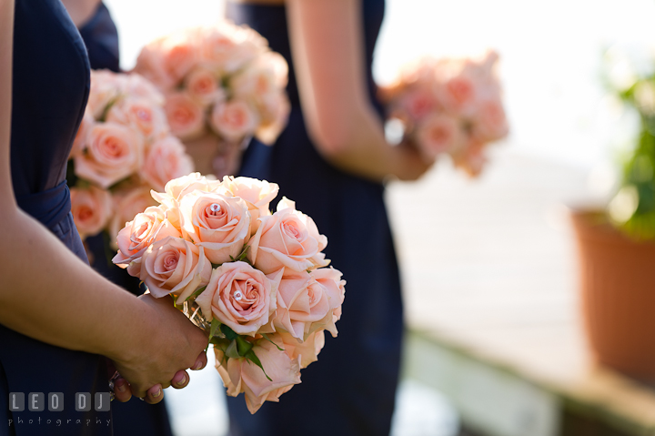 Rose floral bouquet for the Bridesmaids and Maid of Honor . Getting ready and ceremony wedding photos at private estate at Preston, Easton, Eastern Shore, Maryland by photographers of Leo Dj Photography. http://leodjphoto.com