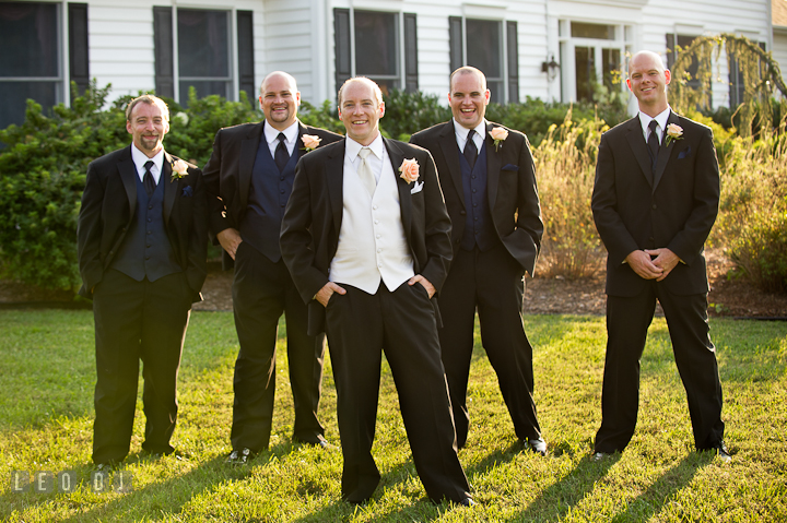 Groom, Best Men, and Groomsmen posing. Reception party wedding photos at private estate at Preston, Easton, Eastern Shore, Maryland by photographers of Leo Dj Photography. http://leodjphoto.com