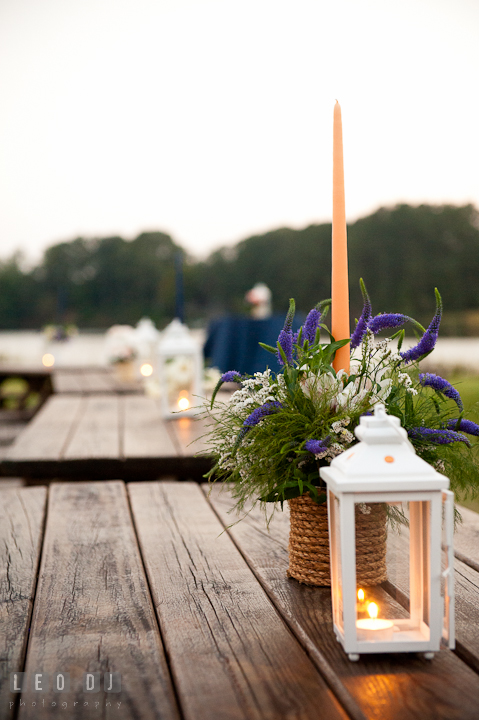 Flower, candle, and lantern table decorations. Reception party wedding photos at private estate at Preston, Easton, Eastern Shore, Maryland by photographers of Leo Dj Photography. http://leodjphoto.com