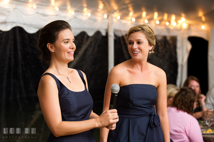 Maid and Matron of Honor delivering speech. Reception party wedding photos at private estate at Preston, Easton, Eastern Shore, Maryland by photographers of Leo Dj Photography. http://leodjphoto.com