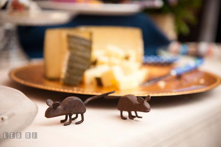 Metal mice decorations for cheese. Reception party wedding photos at private estate at Preston, Easton, Eastern Shore, Maryland by photographers of Leo Dj Photography. http://leodjphoto.com