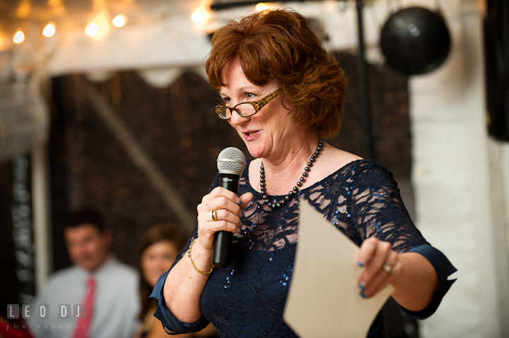 Mother of the Bride delivering speech. Reception party wedding photos at private estate at Preston, Easton, Eastern Shore, Maryland by photographers of Leo Dj Photography. http://leodjphoto.com