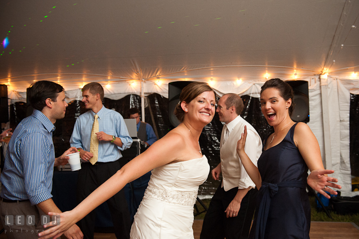 Bride dancing with her Matron of Honor. Reception party wedding photos at private estate at Preston, Easton, Eastern Shore, Maryland by photographers of Leo Dj Photography. http://leodjphoto.com