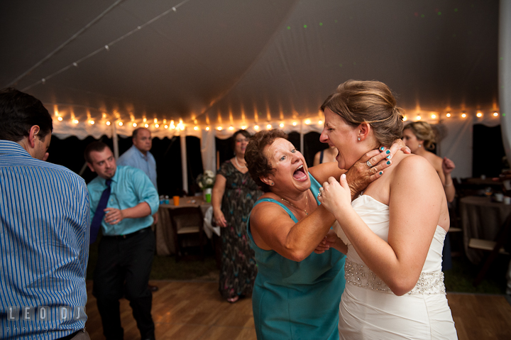 Mother of Groom jokingly choked Bride during dance. Reception party wedding photos at private estate at Preston, Easton, Eastern Shore, Maryland by photographers of Leo Dj Photography. http://leodjphoto.com