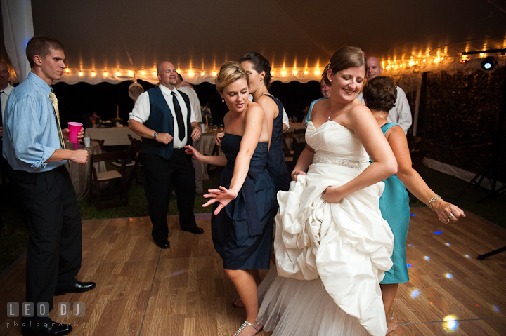 Bride dancing with Mother of Groom and Maid of Honor. Reception party wedding photos at private estate at Preston, Easton, Eastern Shore, Maryland by photographers of Leo Dj Photography. http://leodjphoto.com