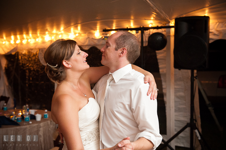 Bride and Groom slow dancing. Reception party wedding photos at private estate at Preston, Easton, Eastern Shore, Maryland by photographers of Leo Dj Photography. http://leodjphoto.com