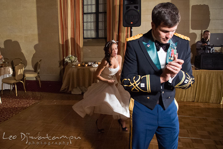 Bride and Groom dancing to favorite song. Baltimore Maryland Tremont Plaza Hotel Grand Historic Venue wedding ceremony and reception photos, by photographers of Leo Dj Photography.