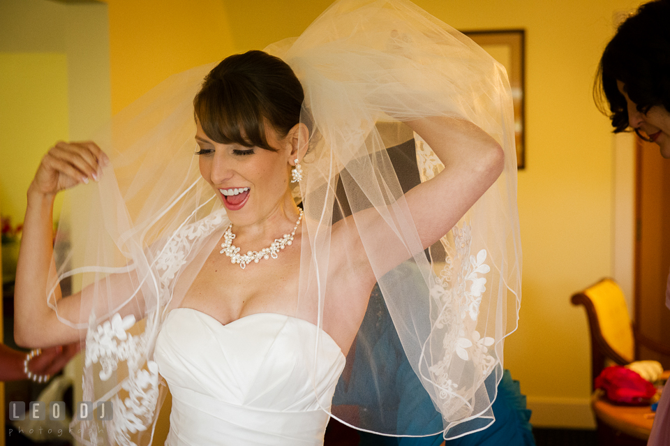 Bride putting up her veil. Aspen Wye River Conference Centers wedding at Queenstown Maryland, by wedding photographers of Leo Dj Photography. http://leodjphoto.com