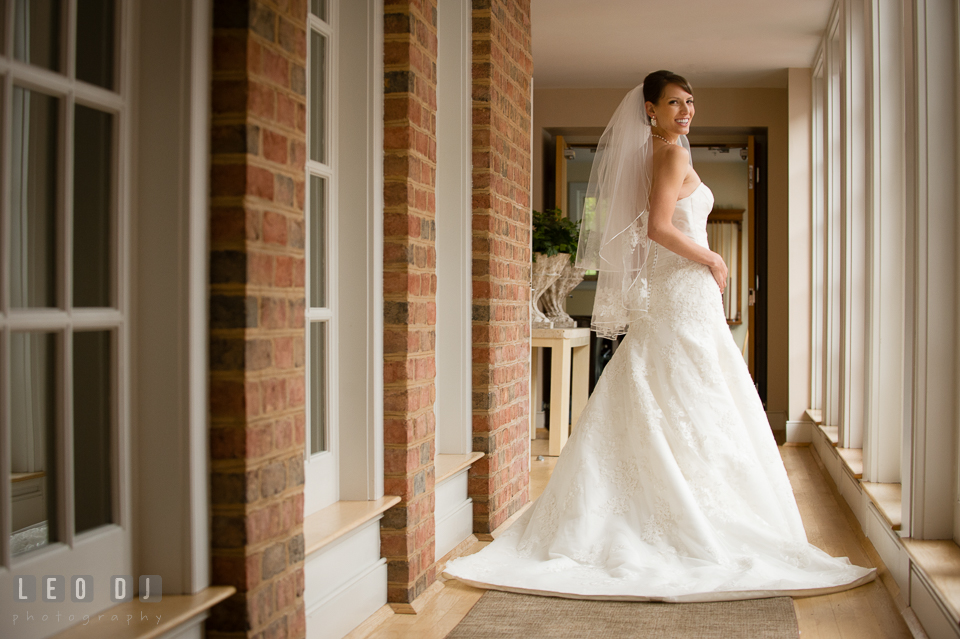 Bride's gorgeous wedding dress from Enzoani collection. Aspen Wye River Conference Centers wedding at Queenstown Maryland, by wedding photographers of Leo Dj Photography. http://leodjphoto.com