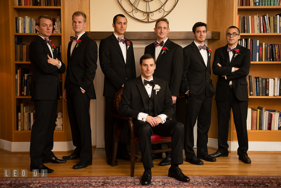 Groom with Best Man and Groomsmen. Aspen Wye River Conference Centers wedding at Queenstown Maryland, by wedding photographers of Leo Dj Photography. http://leodjphoto.com
