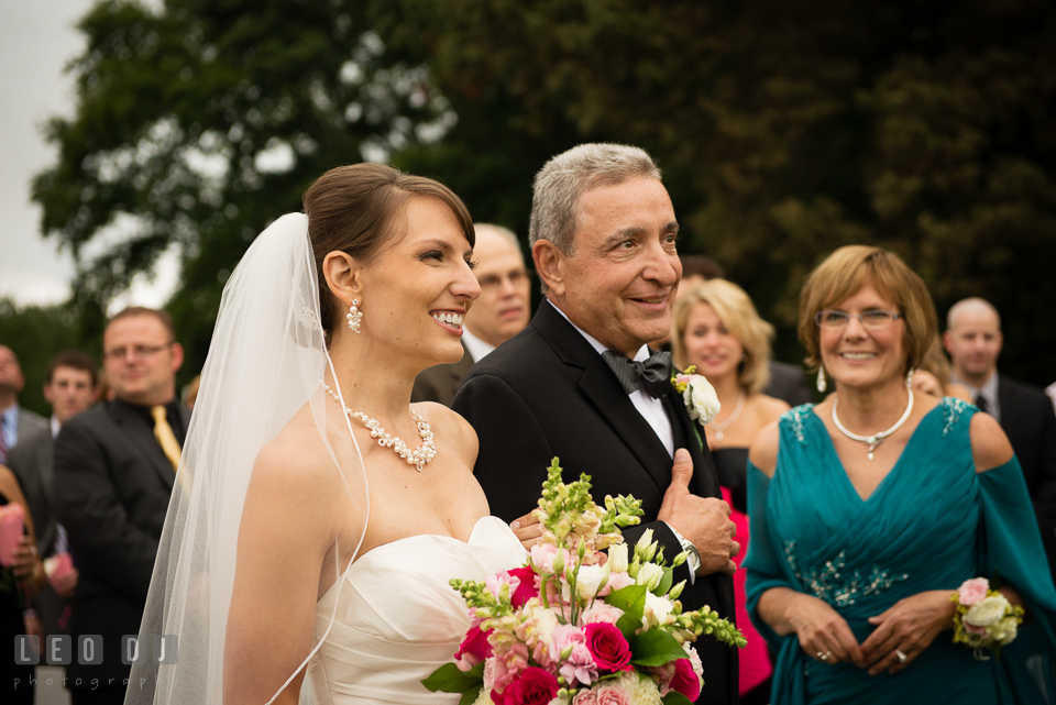 Father of the Bride escorted his daughter down the aisle during processional. Aspen Wye River Conference Centers wedding at Queenstown Maryland, by wedding photographers of Leo Dj Photography. http://leodjphoto.com