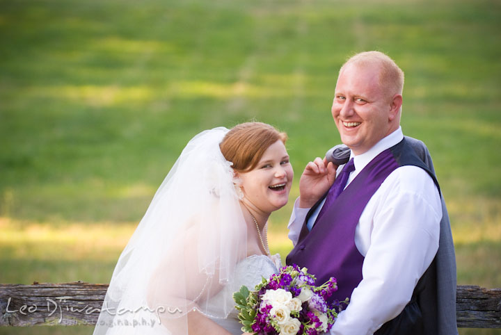 Bride and groom laughed during romantic photo session. Mariott Aspen Wye River Conference Center Wedding photos at Queenstown Eastern Shore Maryland, by photographers of Leo Dj Photography.