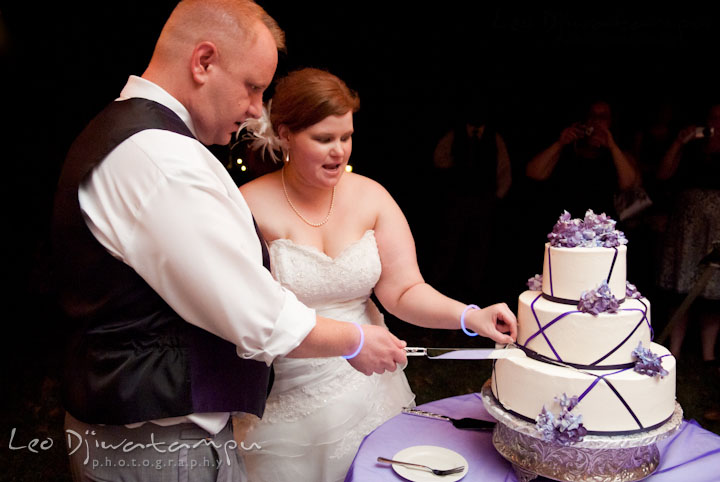 Bride and groom cutting the cake. Mariott Aspen Wye River Conference Center Wedding photos at Queenstown Eastern Shore Maryland, by photographers of Leo Dj Photography.