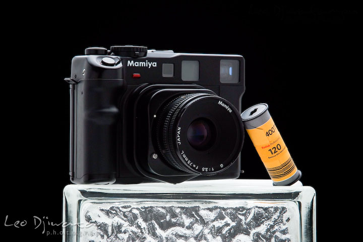 Image of Mamiya medium format film camera with 120 Kodak film roll. Lighting Essentials Workshops - Baltimore with Don Giannatti