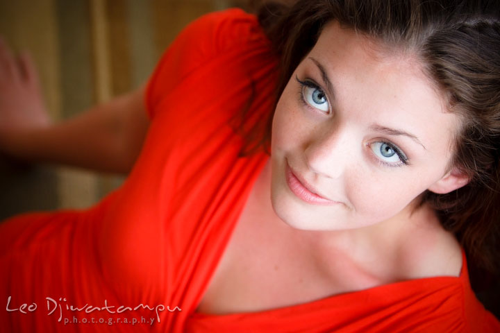 Beautiful girl model with blue eyes and orange dress. Lighting Essentials Workshops - Baltimore with Don Giannatti