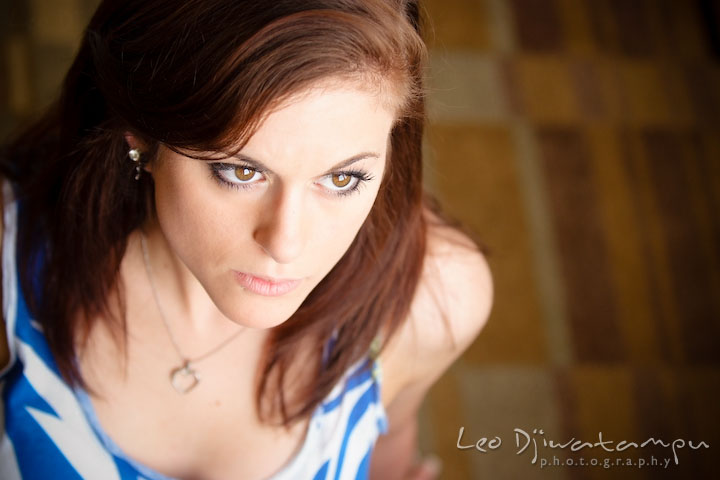 Pretty girl model headshot with brown eyes and blue dress. Lighting Essentials Workshops - Baltimore with Don Giannatti