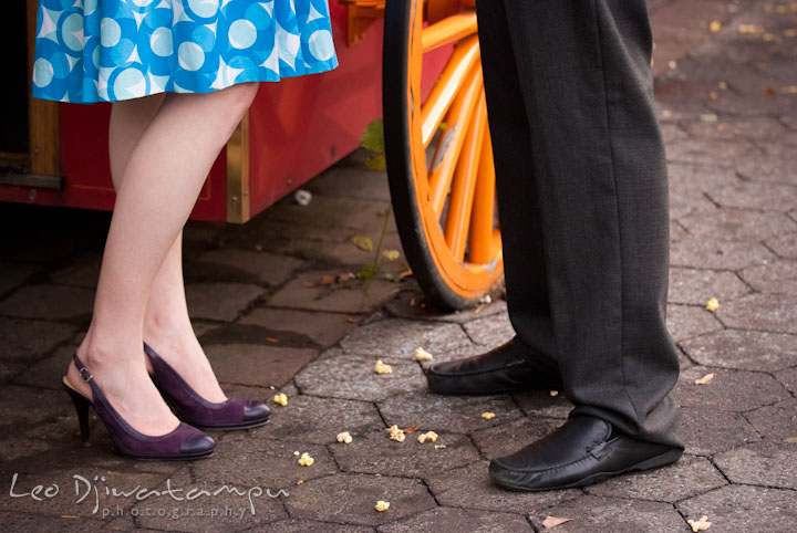 Engaged couple's shoes and dropped pop-corn. Washington DC National Zoo pre-wedding engagement session by Leo Dj Photography