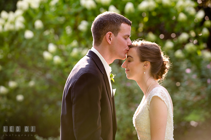 Groom kissing his lovely Bride. Historic London Town and Gardens wedding photos at Edgewater Annapolis, Maryland by photographers of Leo Dj Photography. http://leodjphoto.com