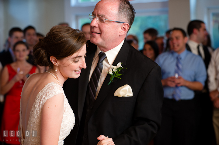 Father and daughter singing Brown Eyed Girl from Van Morrison during Father of the Bride and Daughter dance. Historic London Town and Gardens wedding photos at Edgewater Annapolis, Maryland by photographers of Leo Dj Photography. http://leodjphoto.com