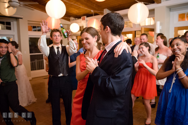 Sister of Groom dancing with her fiancé. Historic London Town and Gardens wedding photos at Edgewater Annapolis, Maryland by photographers of Leo Dj Photography. http://leodjphoto.com