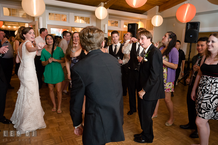 Bride and guests singing N'Sync's Bye bye bye song. Historic London Town and Gardens wedding photos at Edgewater Annapolis, Maryland by photographers of Leo Dj Photography. http://leodjphoto.com