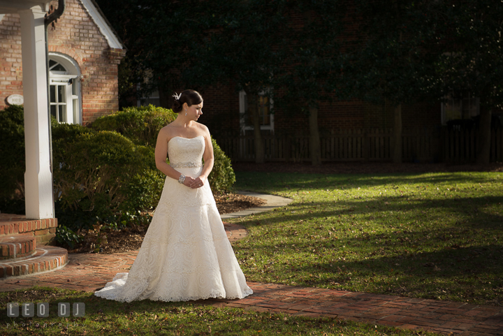 Bride waiting for Groom during first glance. The Tidewater Inn wedding, Easton, Eastern Shore, Maryland, by wedding photographers of Leo Dj Photography. http://leodjphoto.com