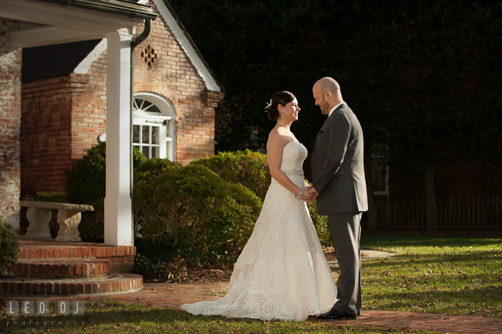 Bride and Groom seeing each other for the first time during first glance. The Tidewater Inn wedding, Easton, Eastern Shore, Maryland, by wedding photographers of Leo Dj Photography. http://leodjphoto.com