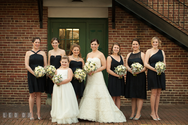 Group shot of Bride and Bride's Party with flower girl. The Tidewater Inn wedding, Easton, Eastern Shore, Maryland, by wedding photographers of Leo Dj Photography. http://leodjphoto.com