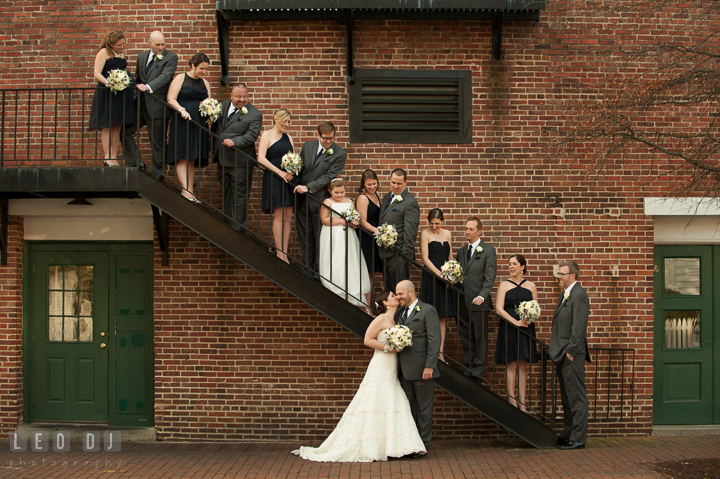 Group shot of Bride, Groom, and their Wedding Party. The Tidewater Inn wedding, Easton, Eastern Shore, Maryland, by wedding photographers of Leo Dj Photography. http://leodjphoto.com