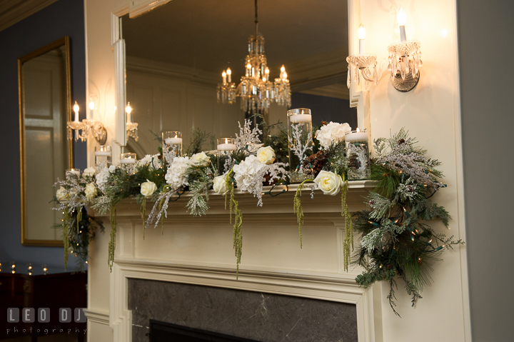 Winter and Christmas themed decorations for ceremony site. The Tidewater Inn wedding, Easton, Eastern Shore, Maryland, by wedding photographers of Leo Dj Photography. http://leodjphoto.com