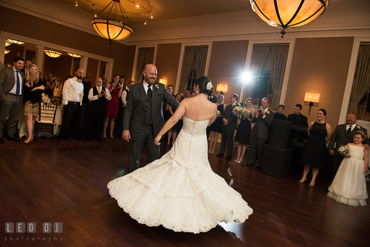 Groom twirling Bride during first dance. The Tidewater Inn wedding, Easton, Eastern Shore, Maryland, by wedding photographers of Leo Dj Photography. http://leodjphoto.com