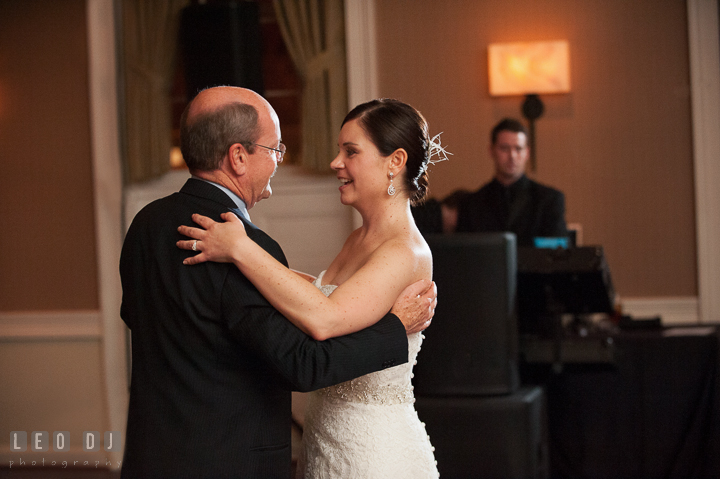 Father of the Bride dancing with daughter during parent dance. The Tidewater Inn wedding, Easton, Eastern Shore, Maryland, by wedding photographers of Leo Dj Photography. http://leodjphoto.com