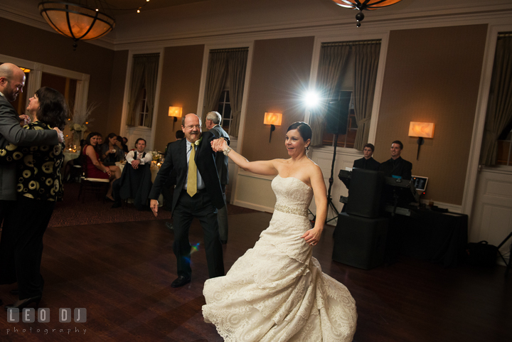 Father twirling Bride during combined parent dance. The Tidewater Inn wedding, Easton, Eastern Shore, Maryland, by wedding photographers of Leo Dj Photography. http://leodjphoto.com