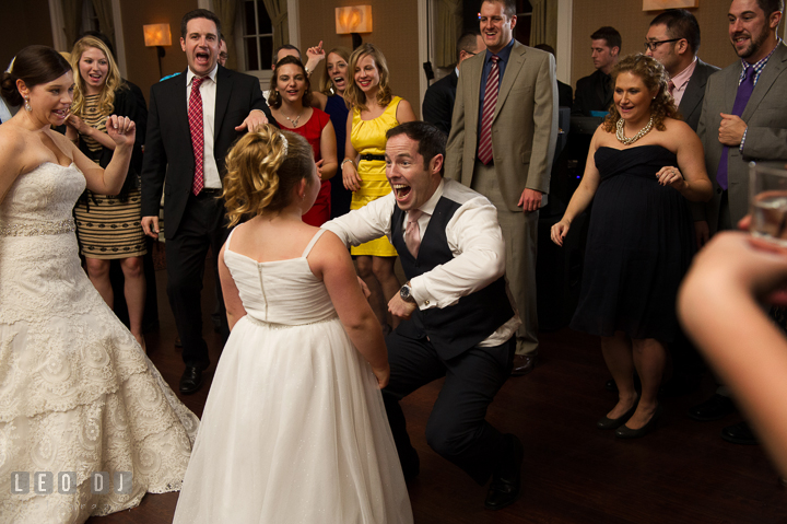 Guests having fun and dancing with flower girl. The Tidewater Inn wedding, Easton, Eastern Shore, Maryland, by wedding photographers of Leo Dj Photography. http://leodjphoto.com